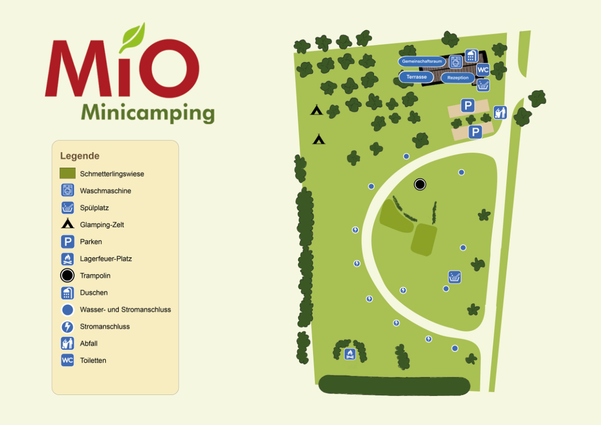 Lageplan MiO Minicamping mit Stellplätzen und Einrichtungen